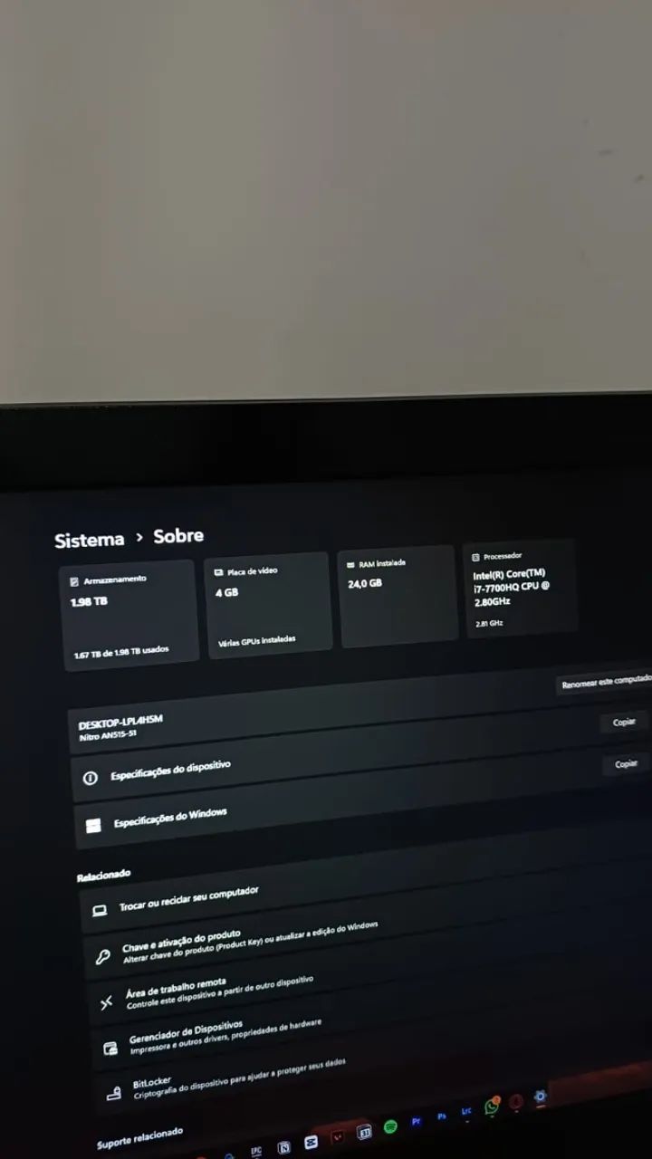 Acer Nitro (Negociável) 24 de RAM, I7 7700, 1TB SSD E 1TB HD, 1050 TI - Foto 2