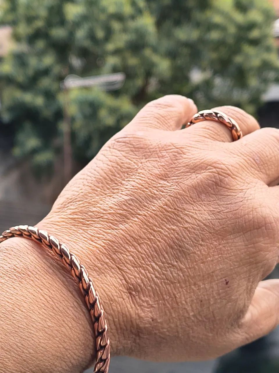 Kit anel e bracelete de cobre puro 