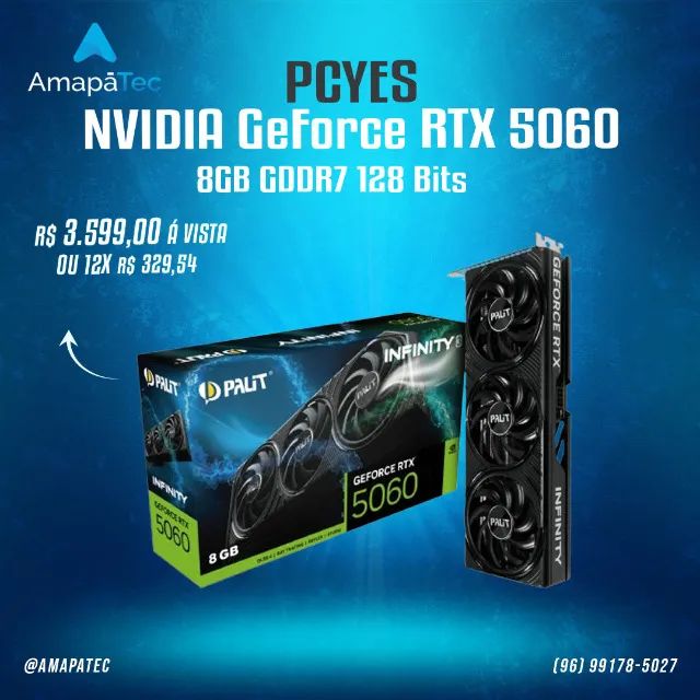 Placa de Vídeo Palit RTX 5060 8GB GDDR7 Infinity 3 8K