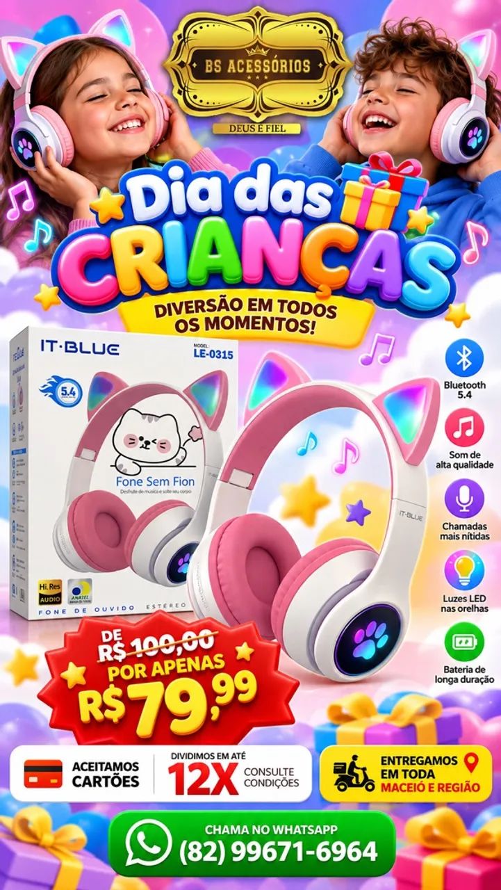 Fone Bluetooth gatinho 