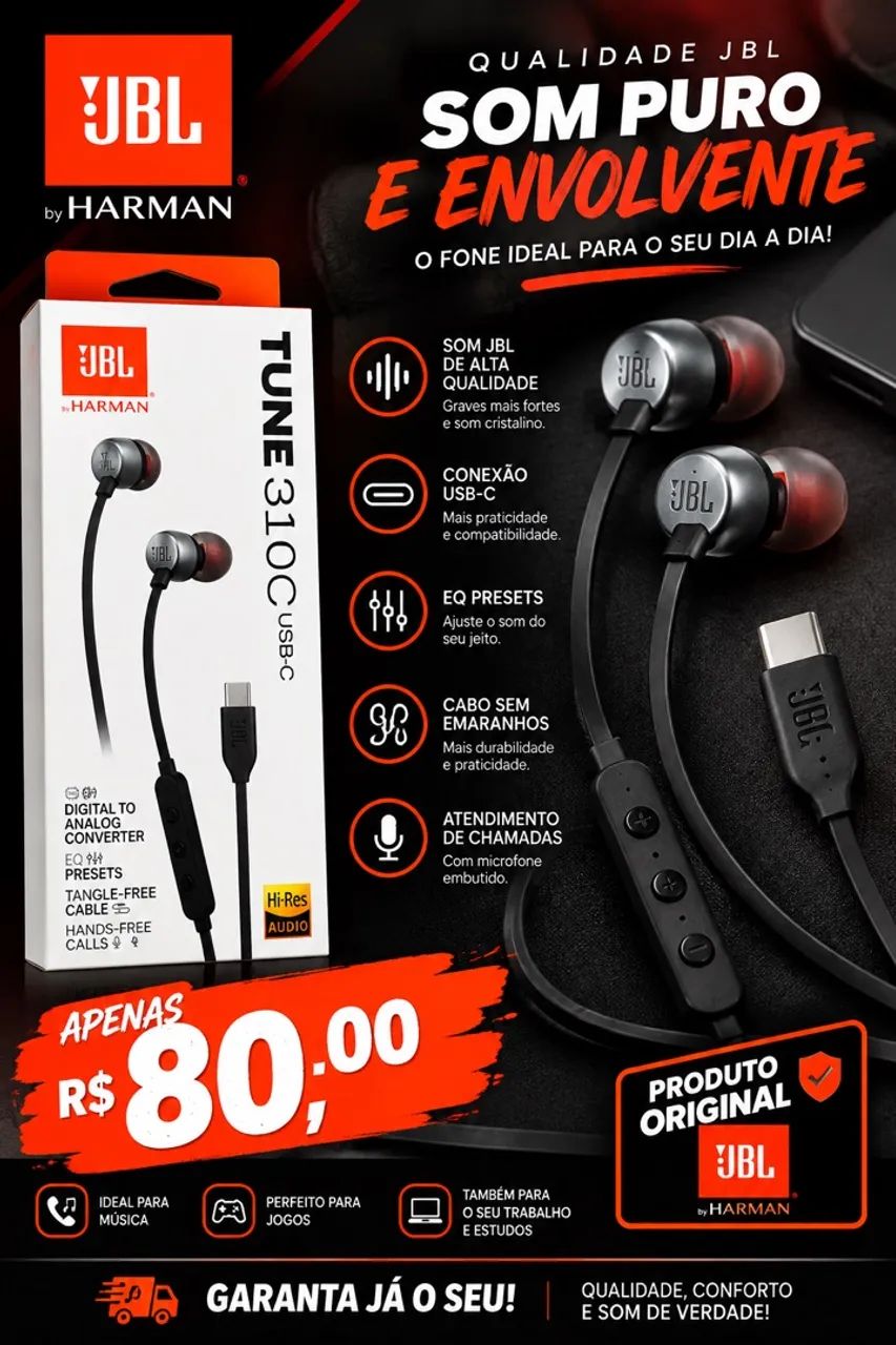 Fone JBL original tipo C