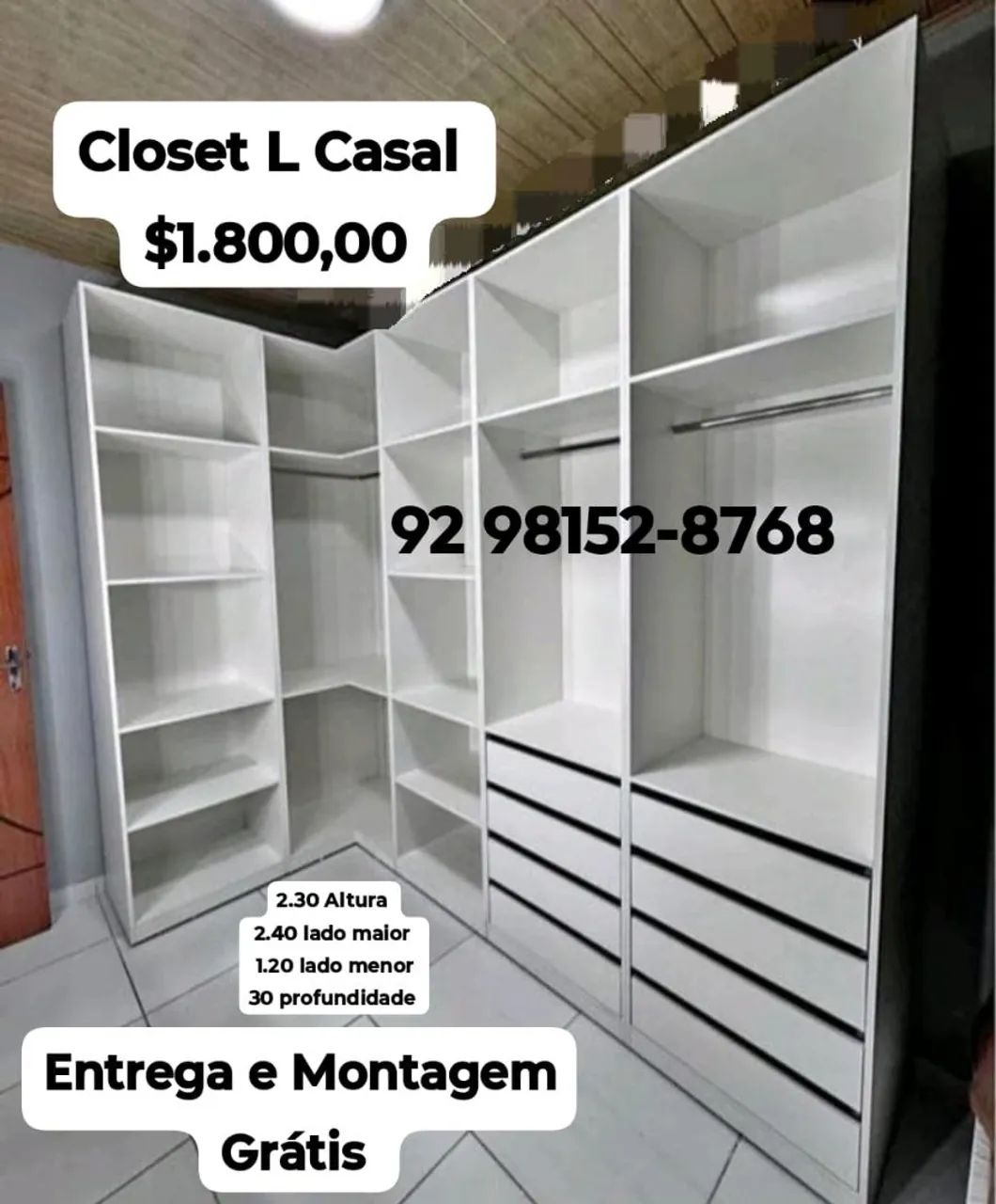 Closet L Casal Completo em MDF 