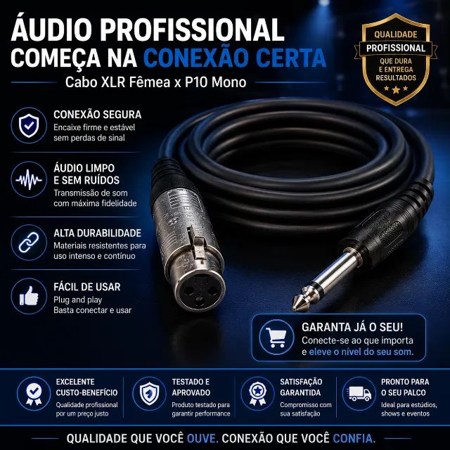 Cabo Microfone com 3 Metros P10 para Xlr  - Foto 4