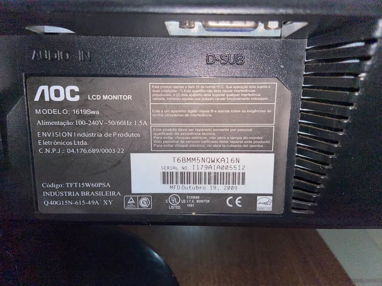 Monitor AOC 15,6? Modelo 1619Swa - Funcionando - Foto 3