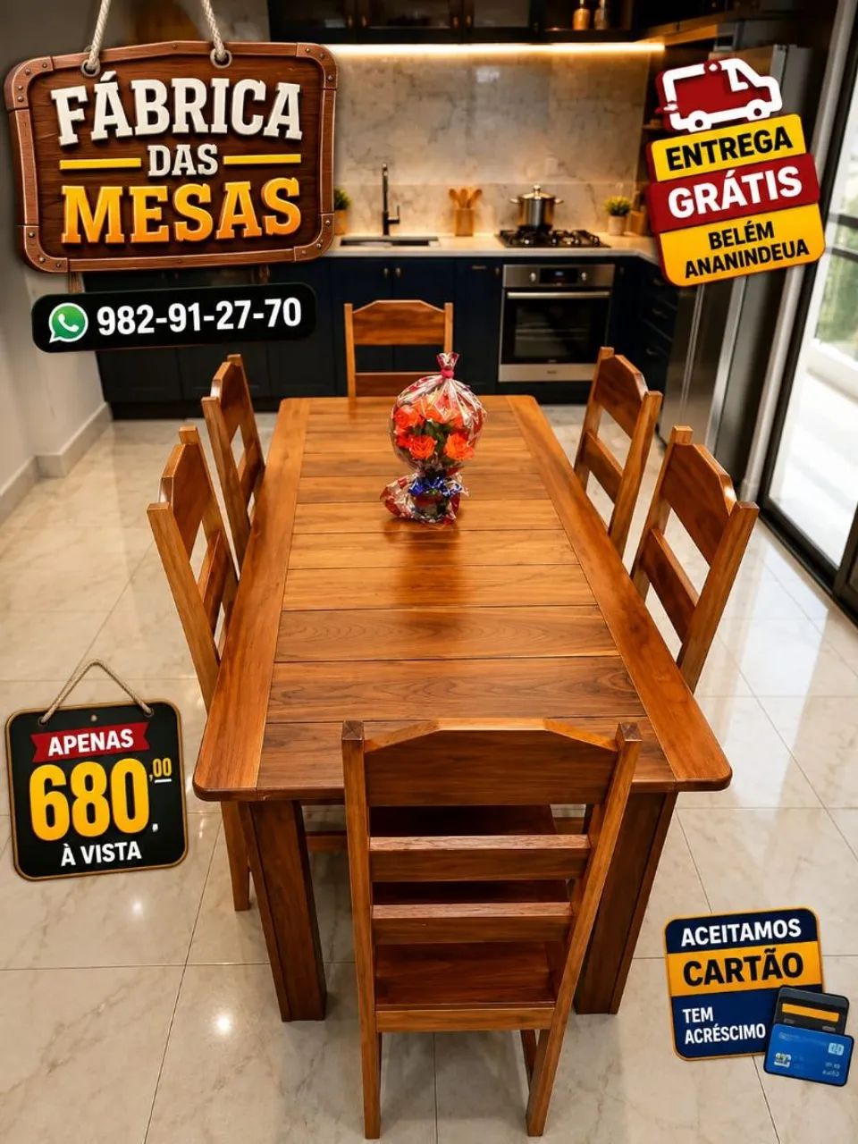 Promoção Mesa de Madeira Com 6 Cadeiras 