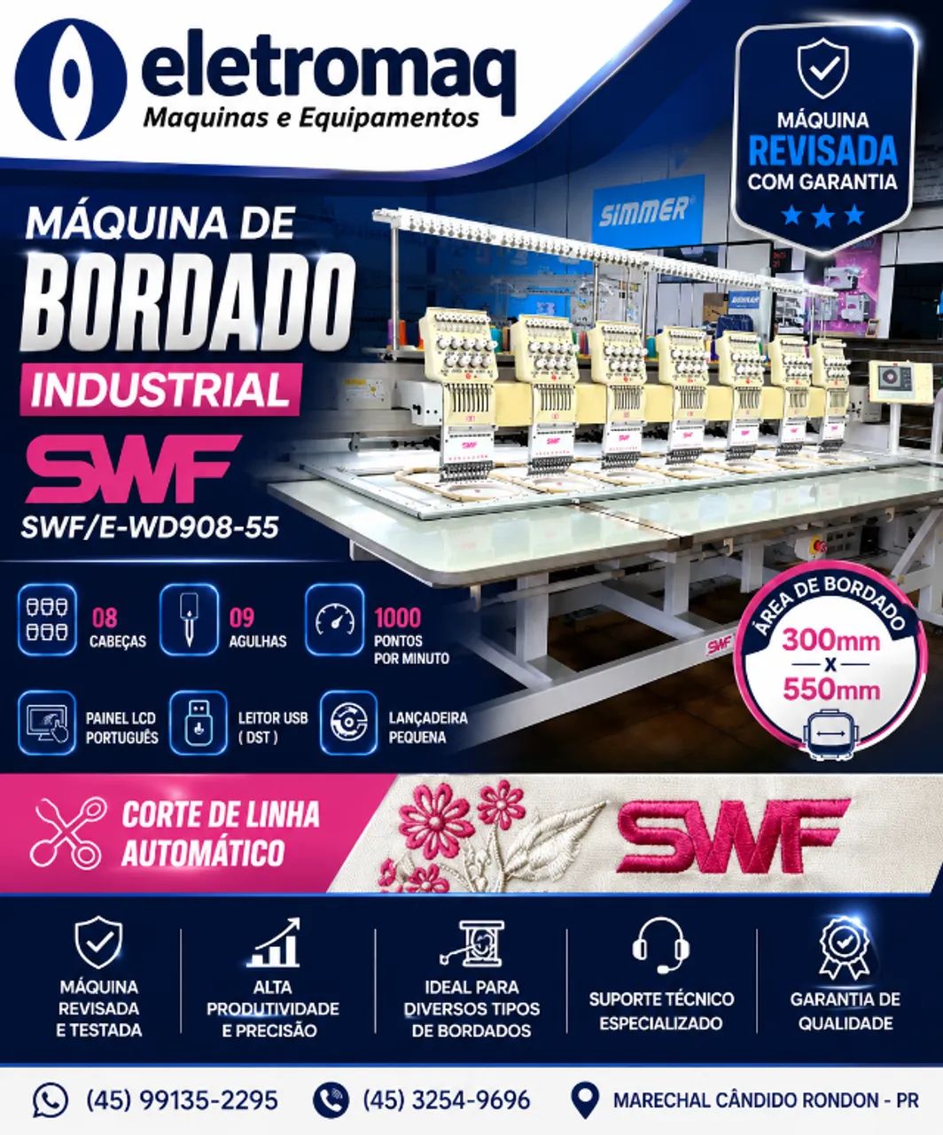 Maquina de Bordado SWF 08 Cabeças - SWF/E-WD908-55