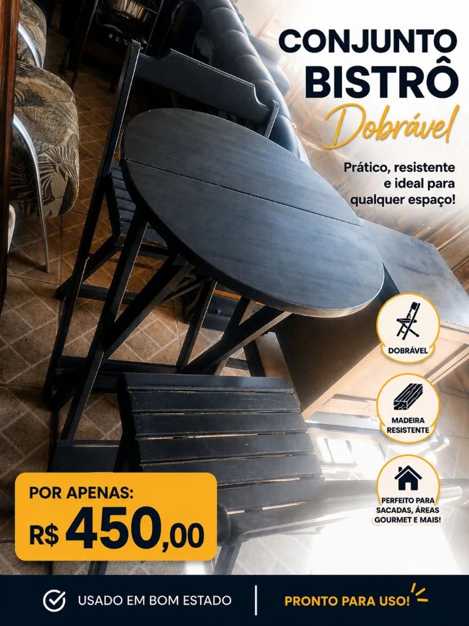Conjunto bistrô dobrável 