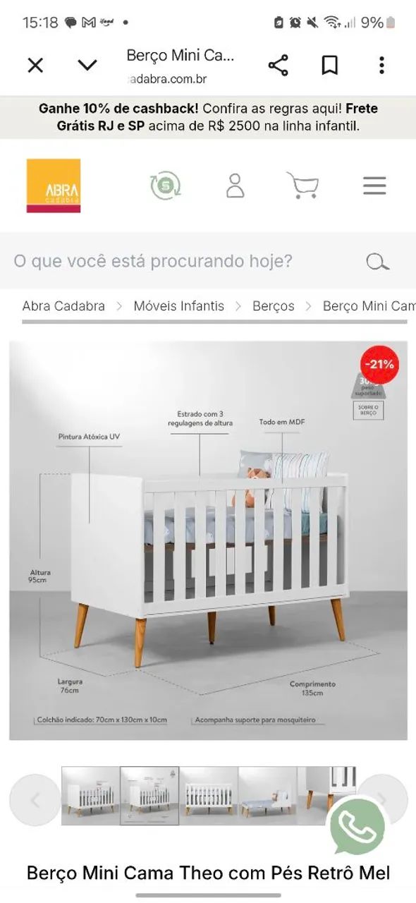 Berço branco com pé palito Abracadabra - Foto 3
