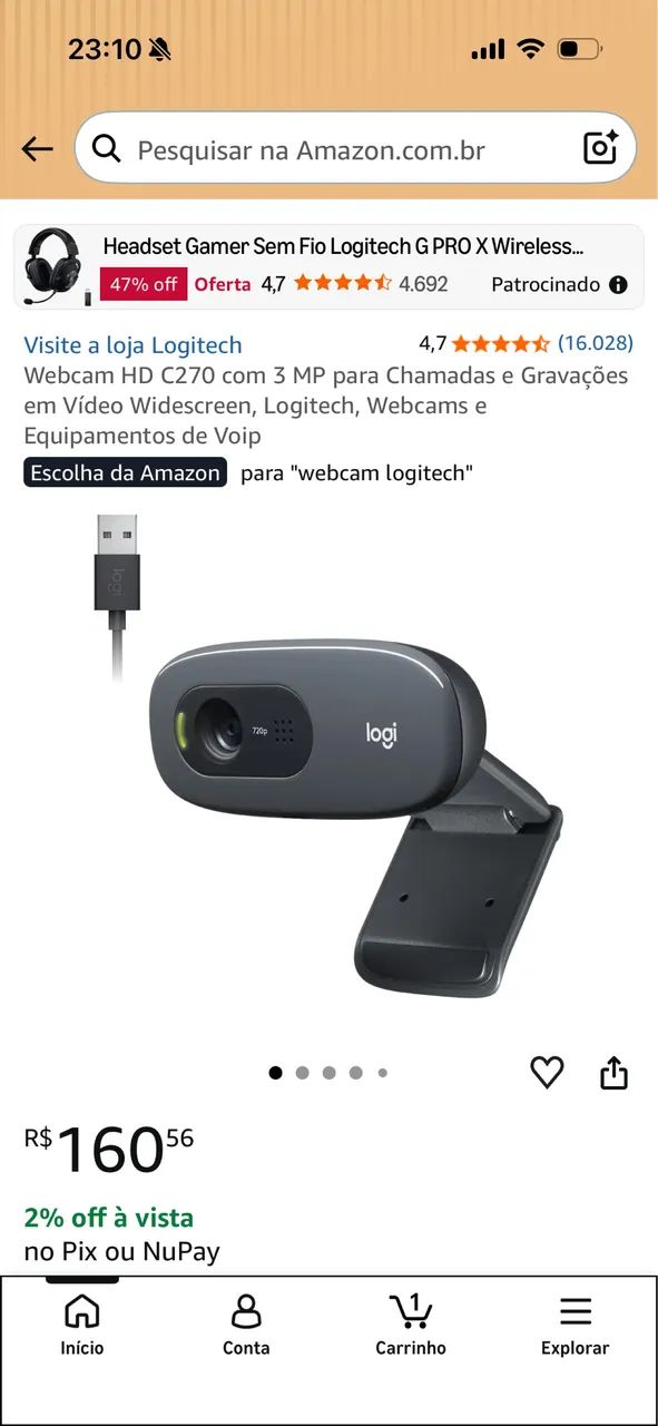 Webcam HD C270 com 3 MP para Chamadas e Gravações em Vídeo Widescreen, Logitech, - Foto 2