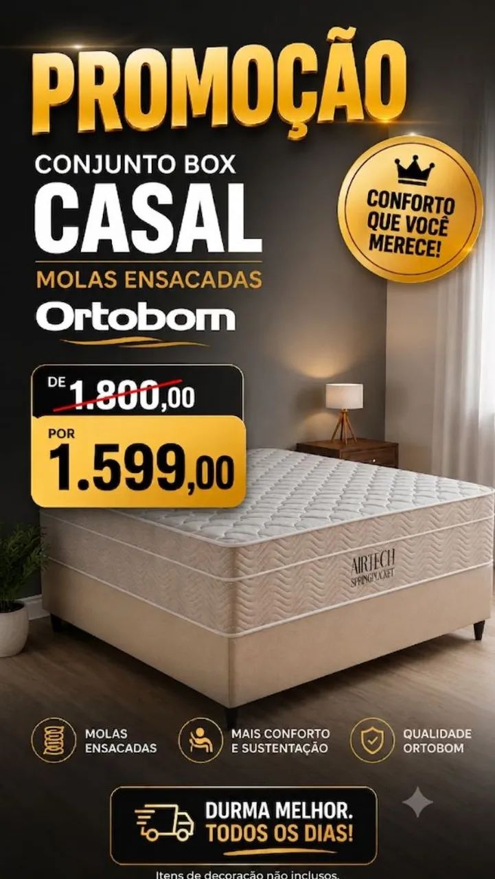 Conjunto Box Casal 138 Base + Colchão Ortobom linha Airtech 