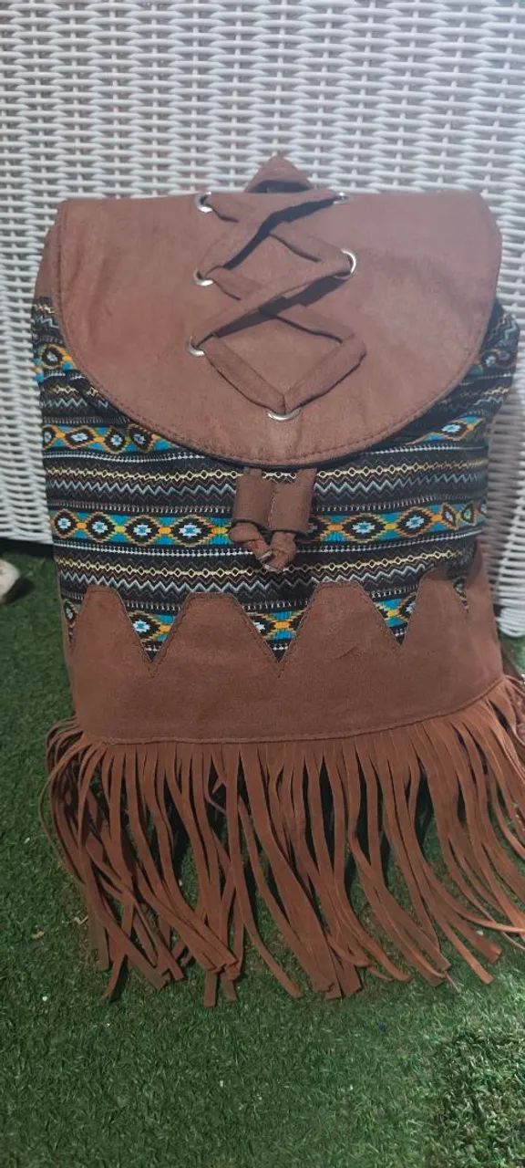 Mochila Estilo Boho com Franjas - 35 cm - Foto 4