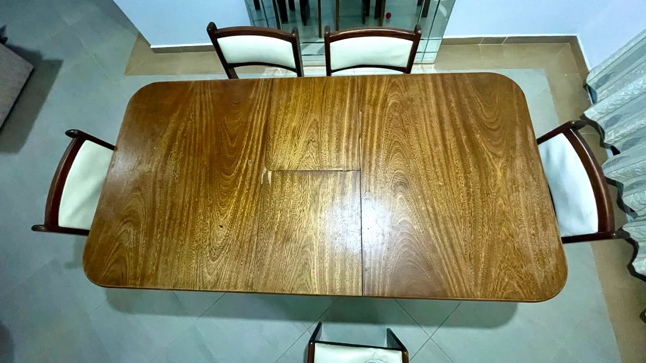Conjunto Mesa De Jantar Extensível Em Madeira Maciça + 5 Cadeiras Estofadas - Foto 5