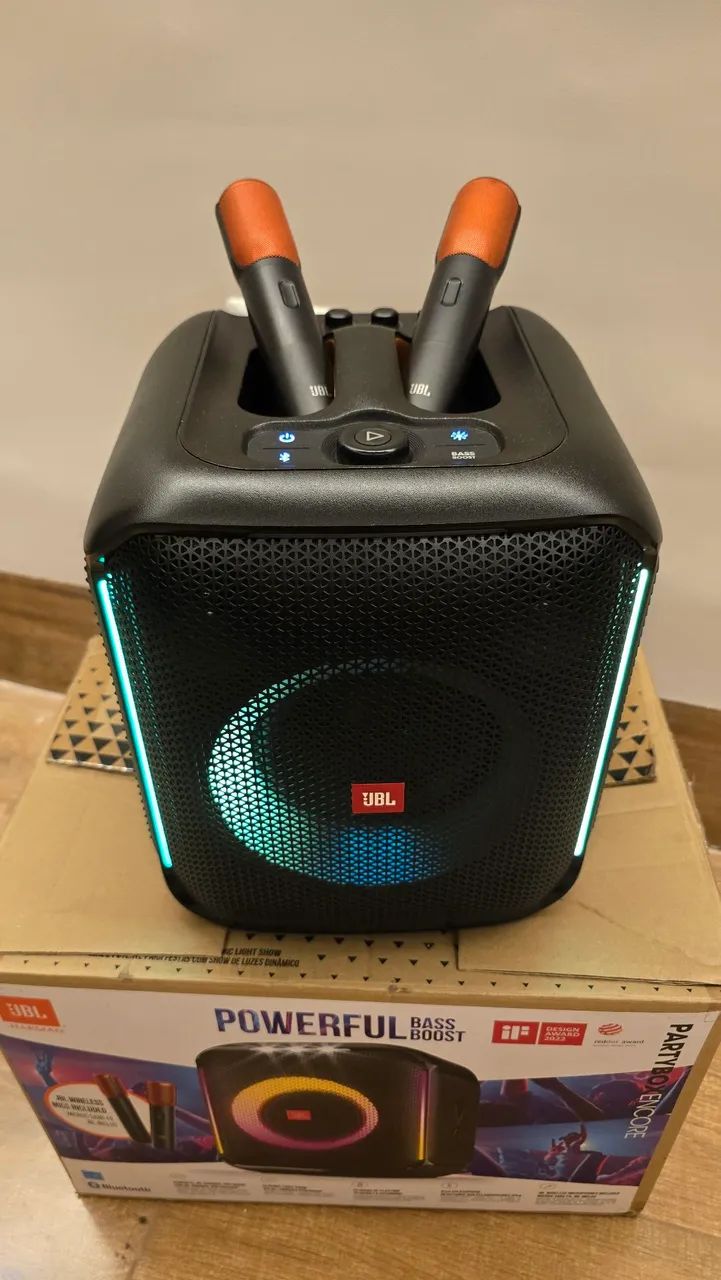 Caixa de som JBL PartyBox Encore com 2 microfones - Foto 4