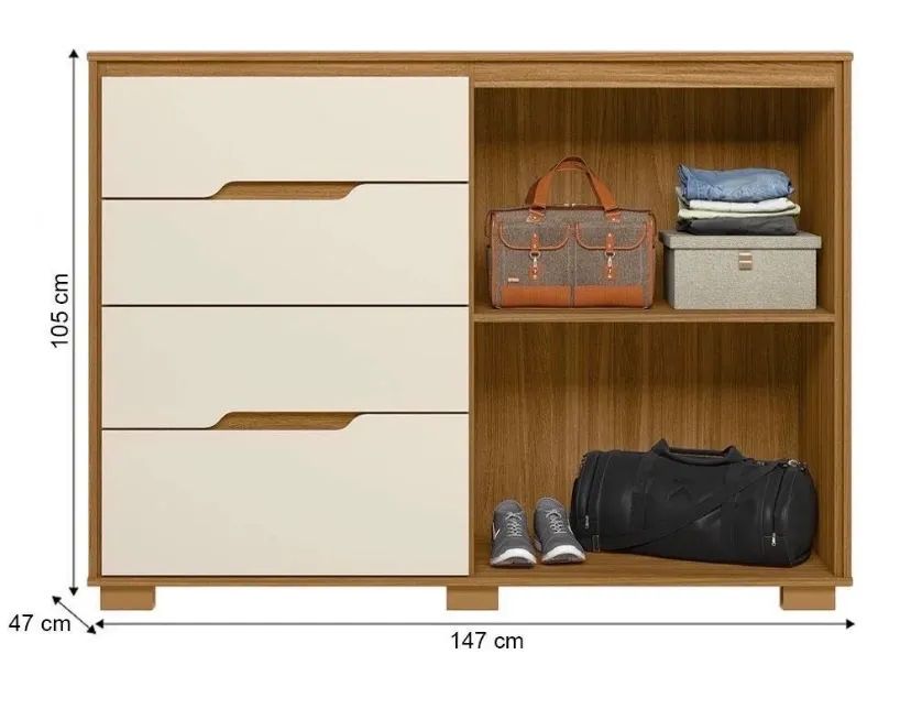 Cômoda Ripada com 4 Gavetas e 2 Portas - Freijó e Off-White - Foto 3