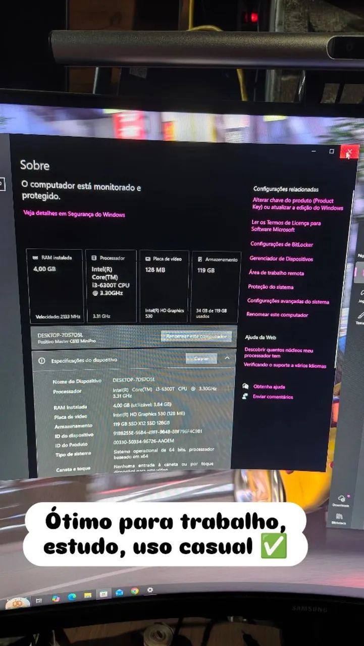 Computador mini Processador i3 sexta geração 4gb RAM sem HD - Foto 5