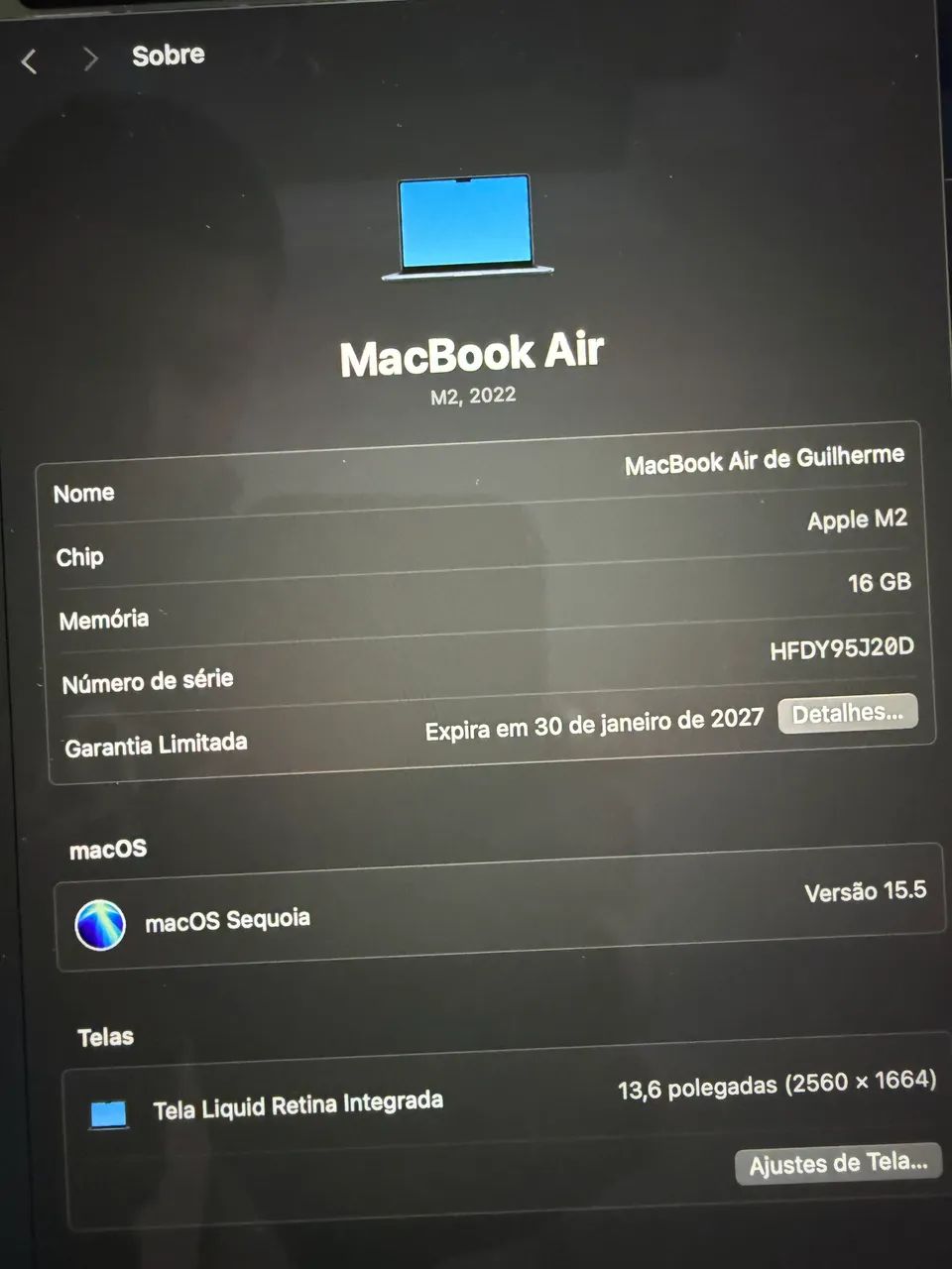 MacBook Air M2, 16GB de memória ram e 256GB de SSD. Seminovo, Garantia Apple. - Foto 4