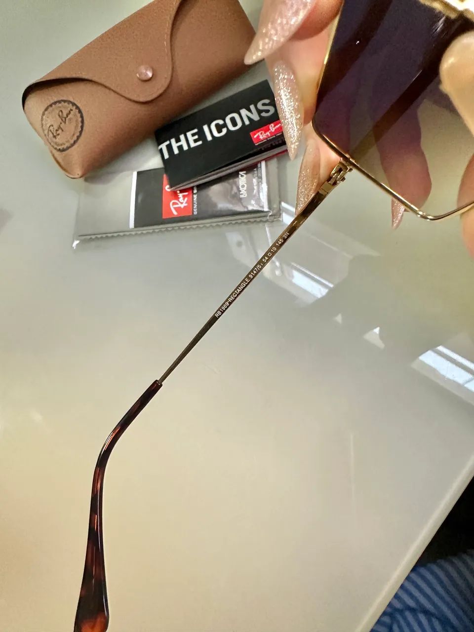 Óculos de Sol Ray-Ban Retangular Marrom Rb1969 Feminino - Foto 6