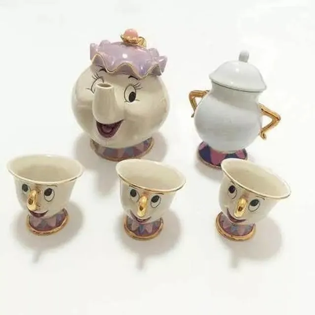 Conjunto Louça Antiga Porcelana / Jogo de Chá / Bule / Cremeira / Xícaras/  Açucareiro - Escorrega o Preço