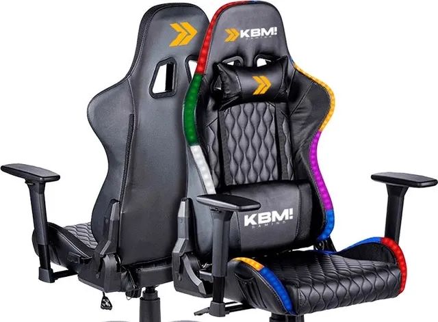 Cadeira Gamer KBM! GAMING RGB, Preto, Luz RGB, Com Almofadas, Reclinável (NOVO)