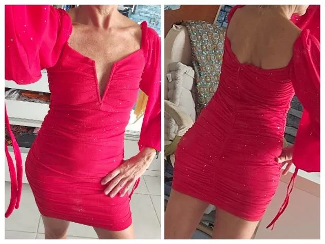 Vestido vermelho justo com brilhos Shein