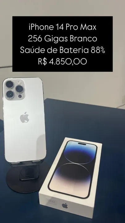 Vendo IPhone 14 Pro Max 256GB Branco Saúde de bateria 88% | Loja Fisica |