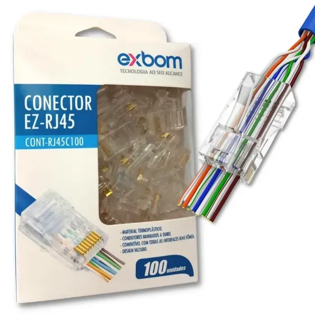Pare de conectores Exbom RJ45 vazado fácil instalação: Entrego