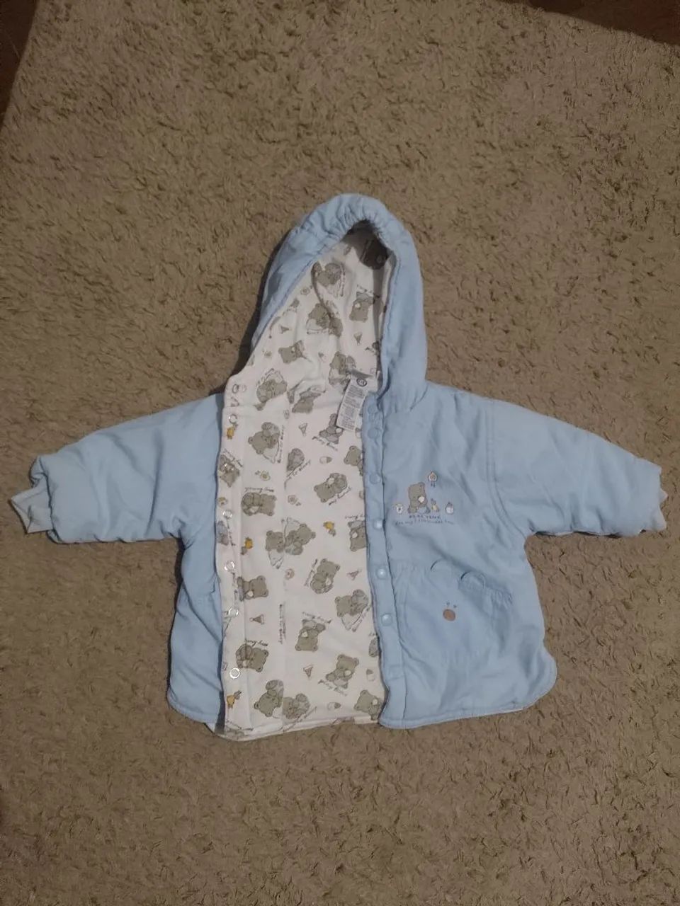 Casaco de bebê forrado Baby Club - azul com capuz Tamanho 6/8 meses  - Foto 4
