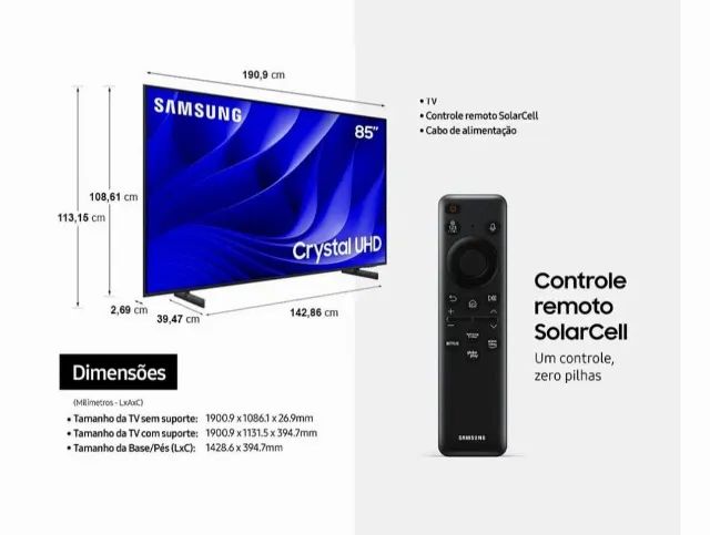 Smart TV 85? 4K Samsung Ultra HD 85DU8000 com processador Crystal 4K, e controle sem pilha - Foto 2
