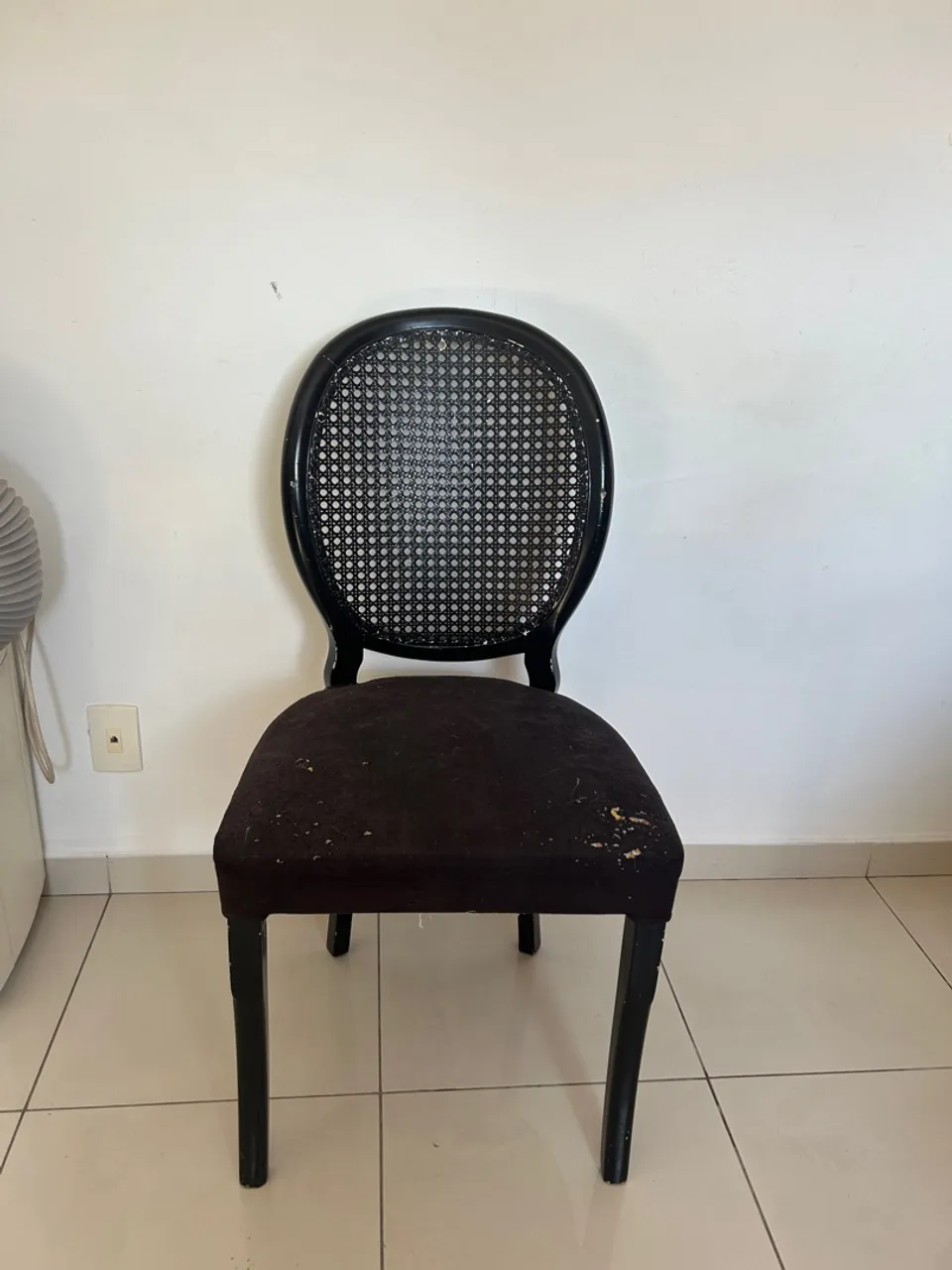 Cadeira de Jantar Clássica Preta de palhinha com Assento Estofado Etna