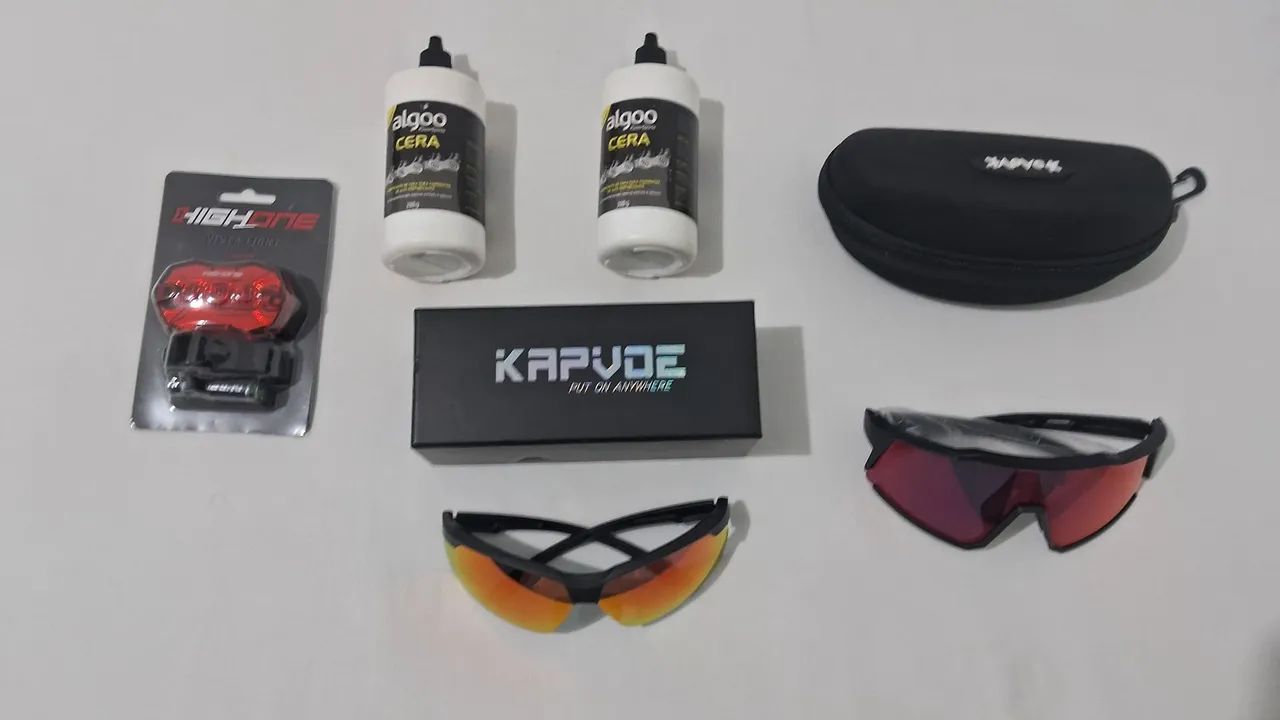 Kit Ciclismo Completo - Óculos, Lanterna, Uniforme, Cera e Caixa