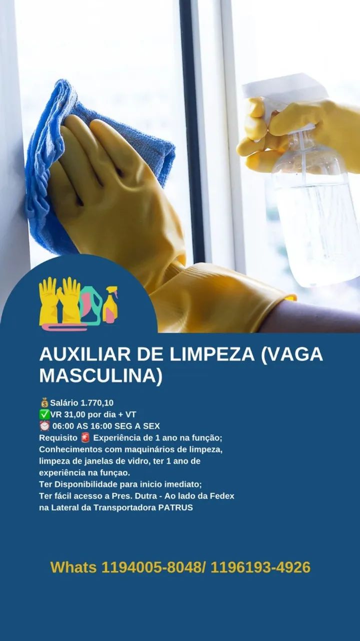 AUXILIAR DE LIMPEZA MASCULINO - GUARULHOS
