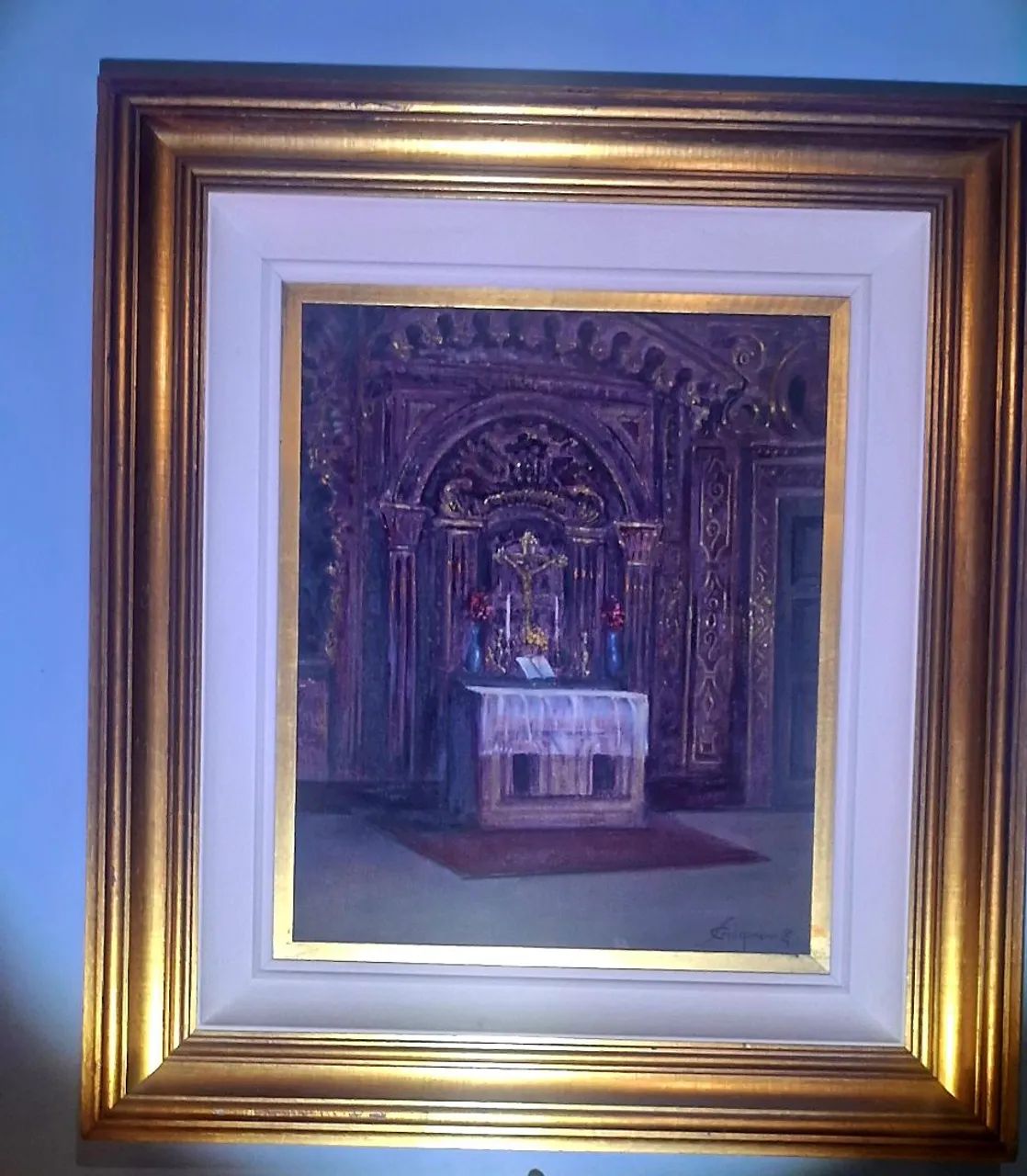QUADRO RELIGIOSO, PINTURA ÓLEO E PIGMENTO ALTAR IGREJA NOSSA Sra DO CARMO,  Bahia.