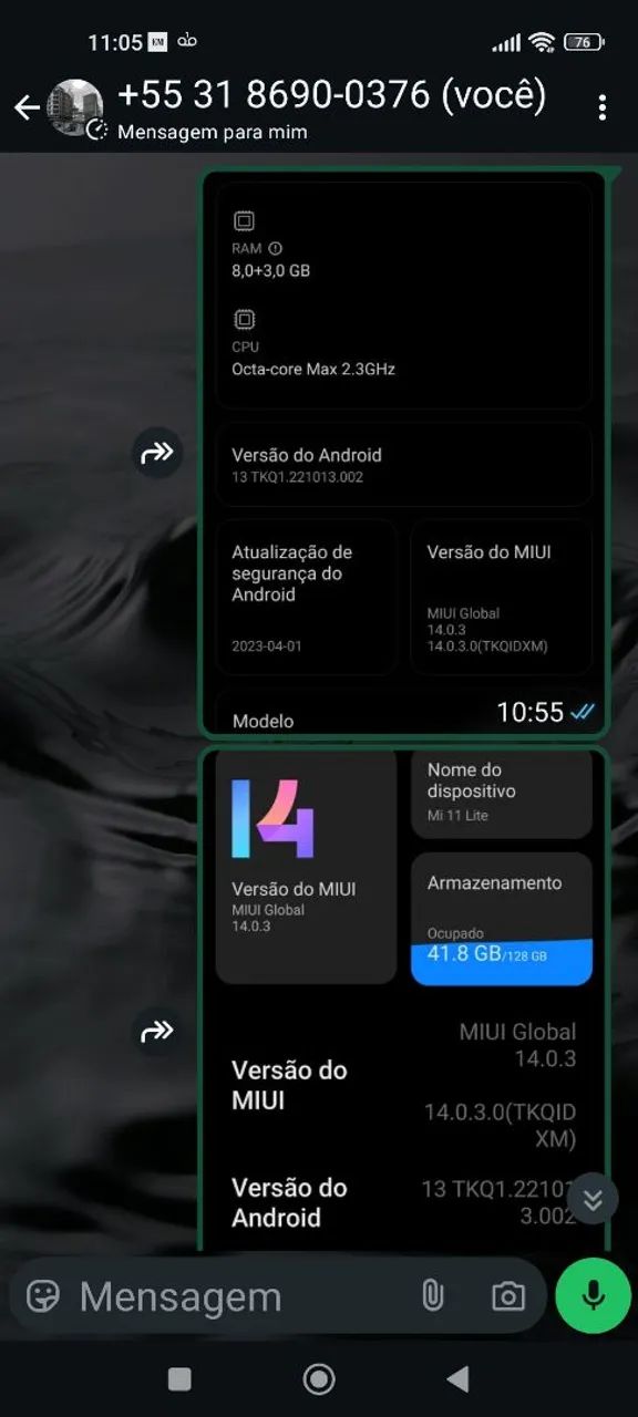 8+3 ram.      128gb.    Android 13. Nfc.  5G