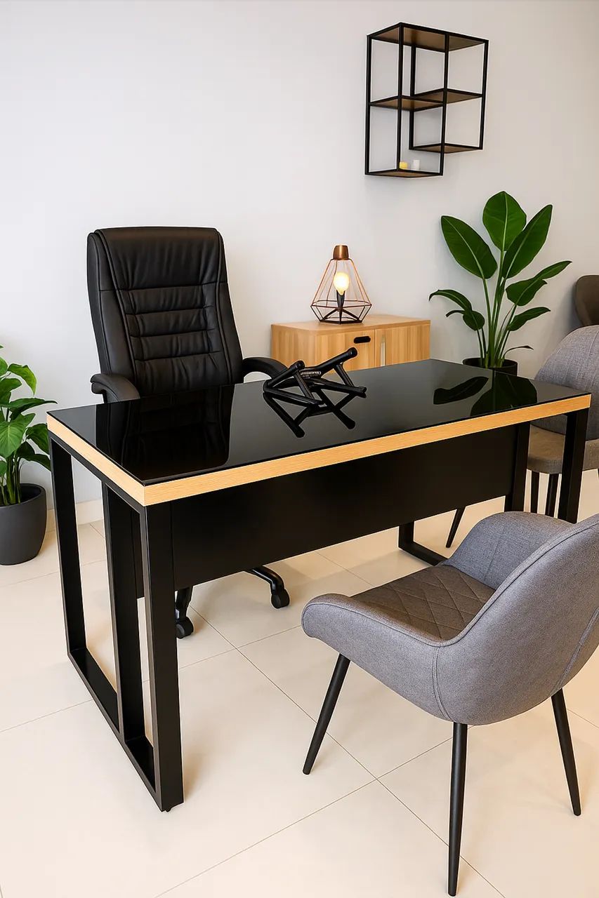 MESA PARA ESCRITÓRIO  com tampo de vidro - MÓVEIS IKONMIXOFFICE 