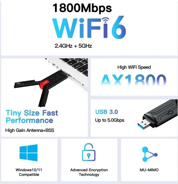 Adaptador WiFi 6 - 1800Mbps - Foto 4