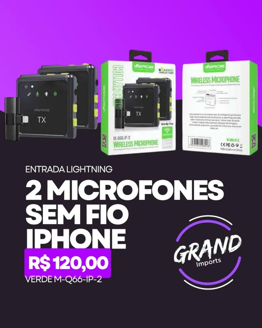 Microfone sem fio entrada Lightning iPhone 