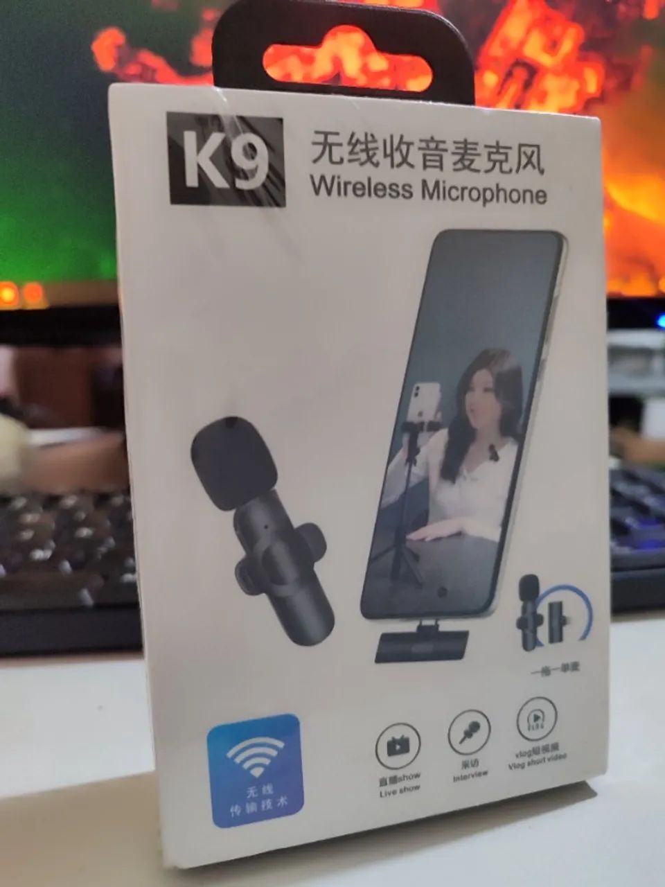 Microfone Lapela Sem Fio K9 para iPhone com conexão Lightning - Novo