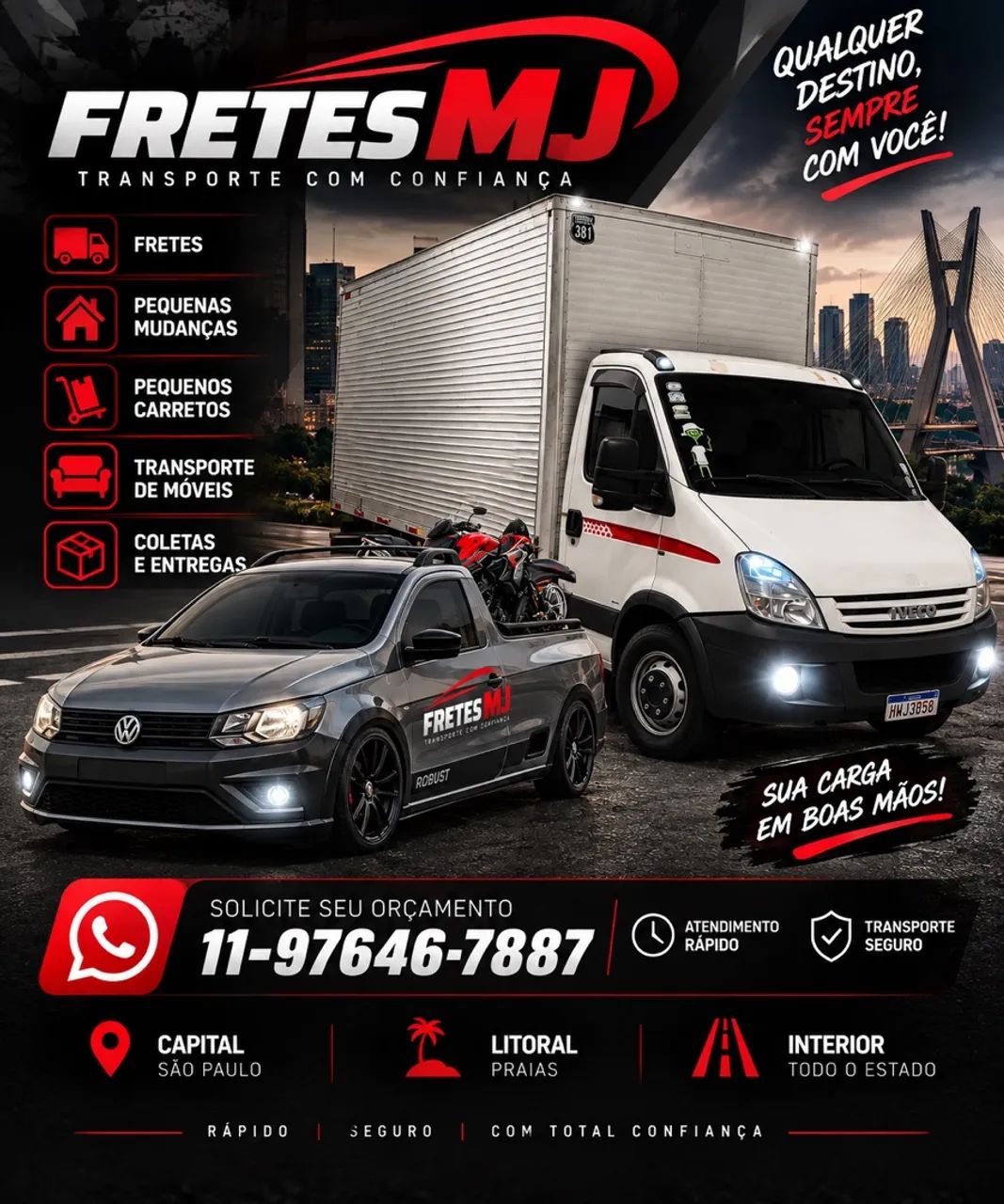 Fretes e pequenas mudanças de geladeira, sofá, cama 