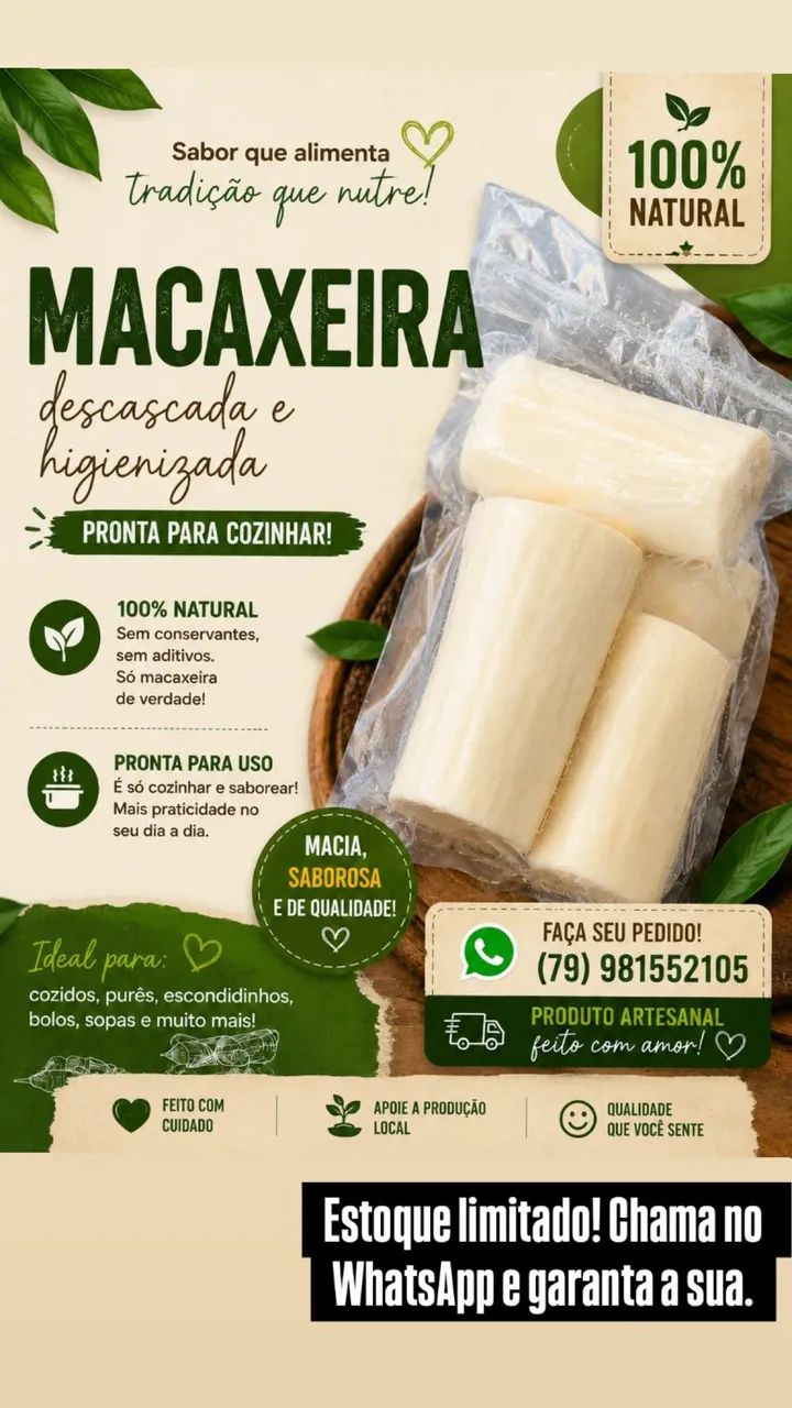 Macaxeira Descascada e Pronta para Cozinhar 
