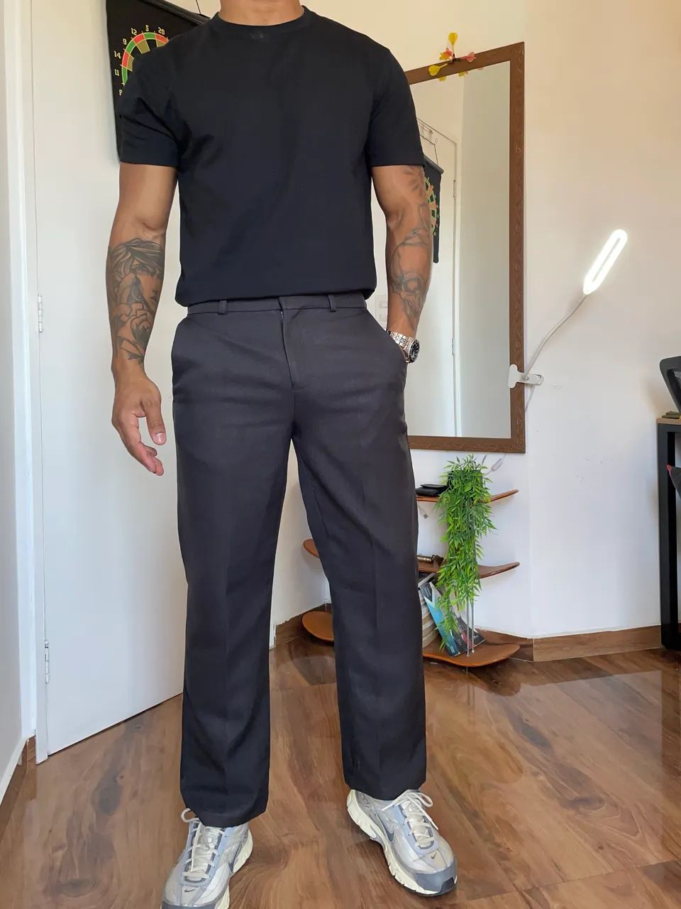Calça de alfaiataria preta tramada 40