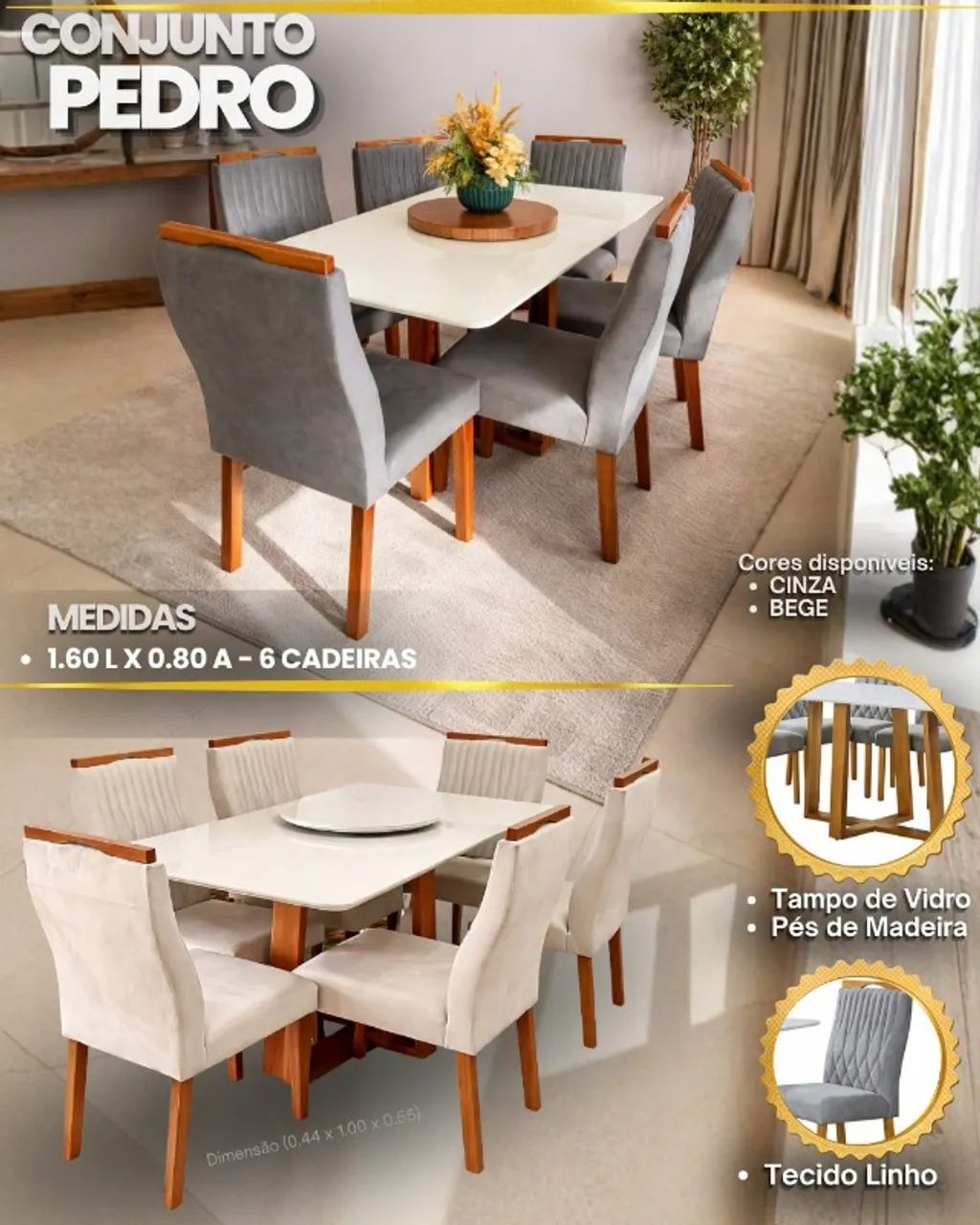 Mesa de Jantar com 06 cadeiras Madeira