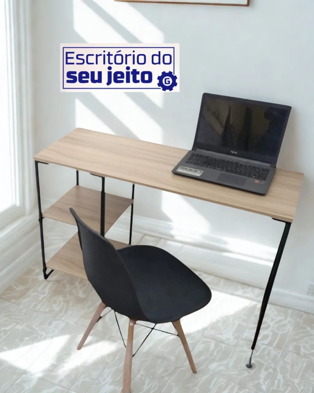 Mesa de Escritório 1,1m NOVA Multiuso Industrial com prateleira para Computador Notebook - Foto 3