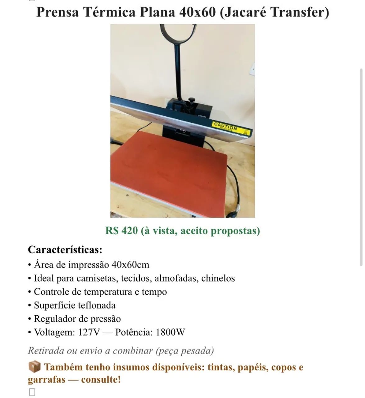Prensa Térmica Plana 40x60 (Jacaré Transfer) 