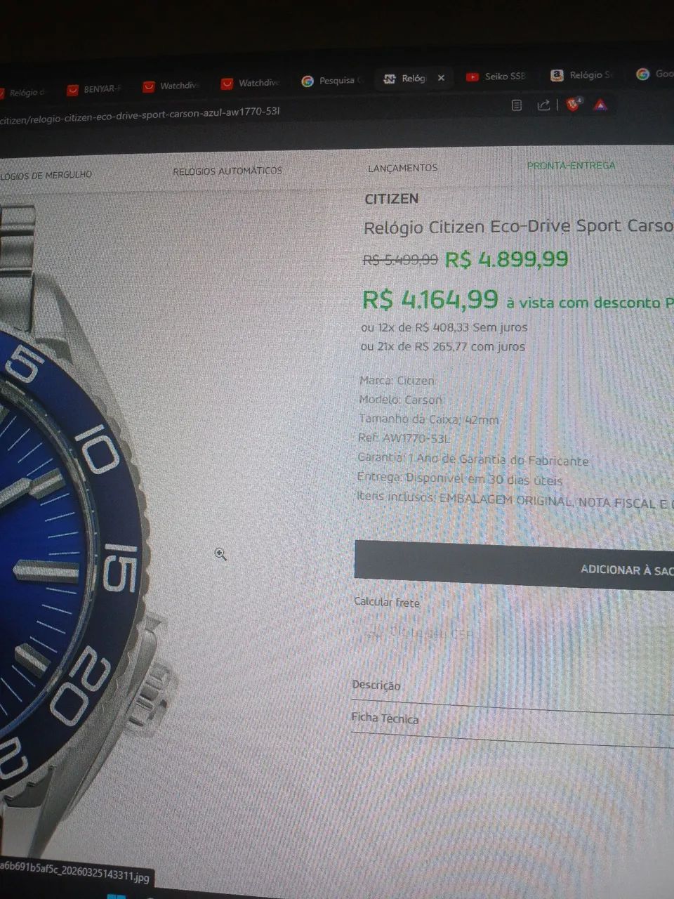 Relogio Citizen Seamaster Azul - Foto 3