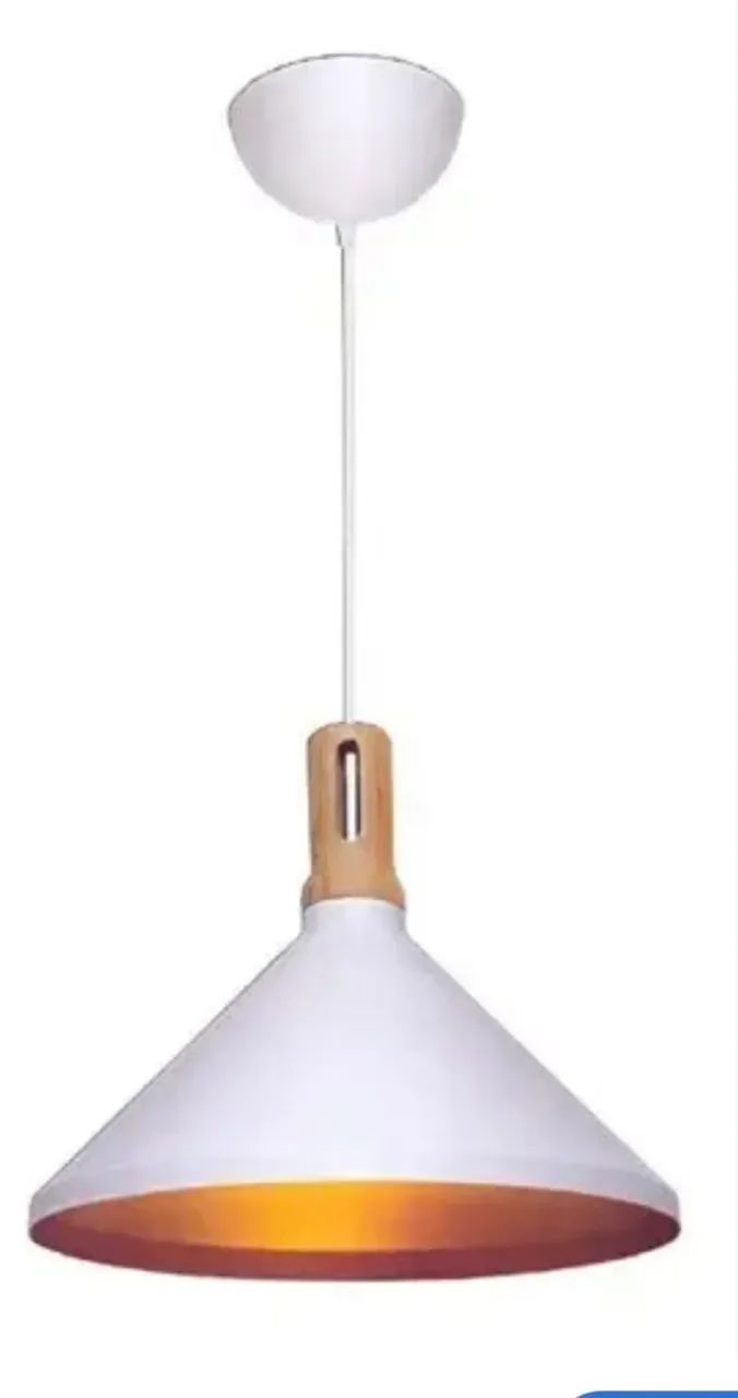 Pendente Cone 35cm Branco/Madeira  - Foto 2