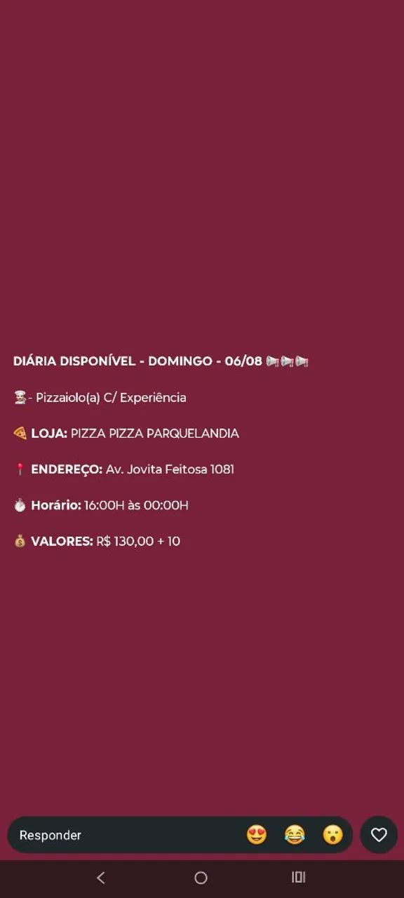 Diária/ Vaga/Emprego