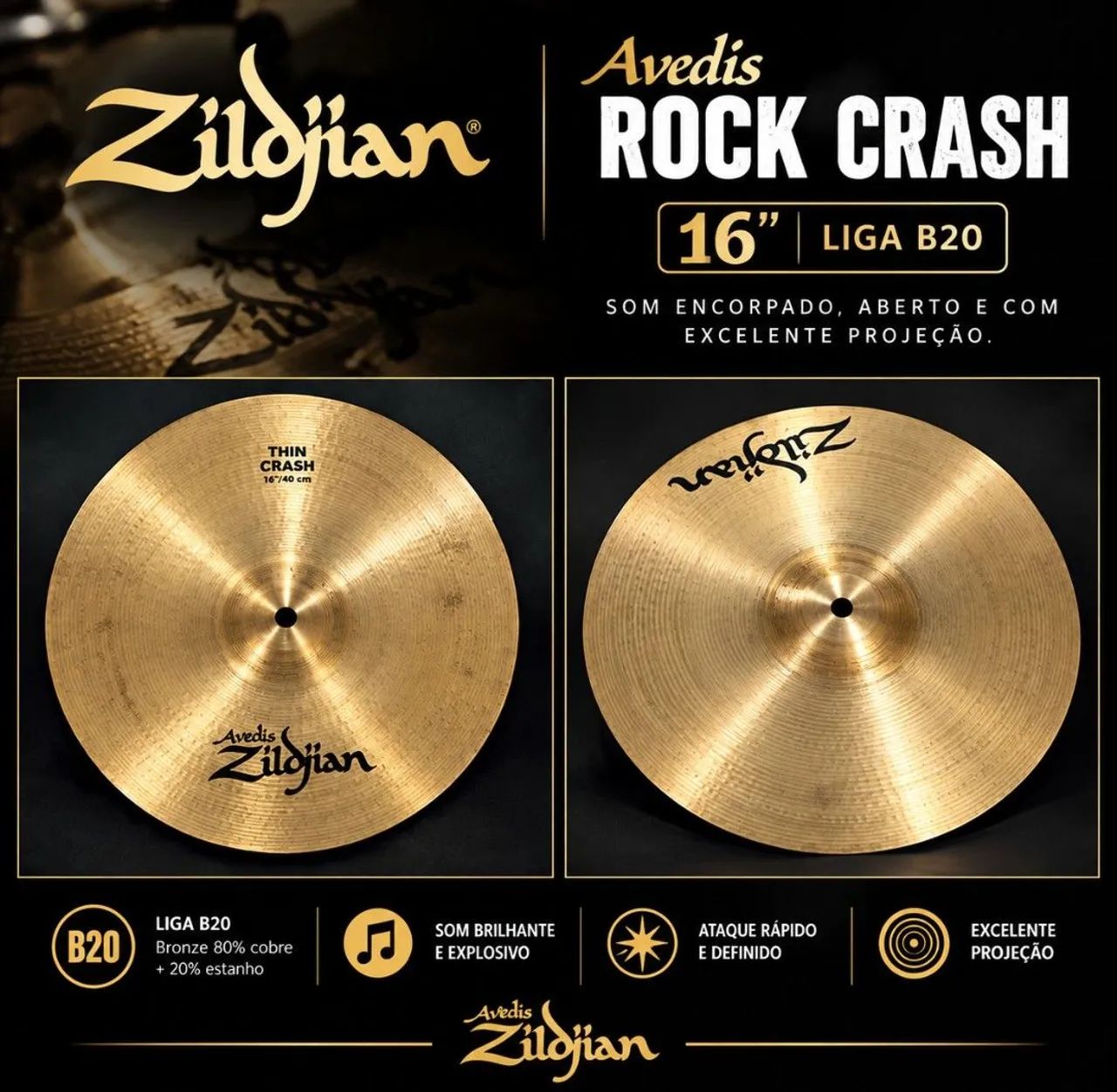 Prato Zildjian Avedis rock crash 16 polegadas 