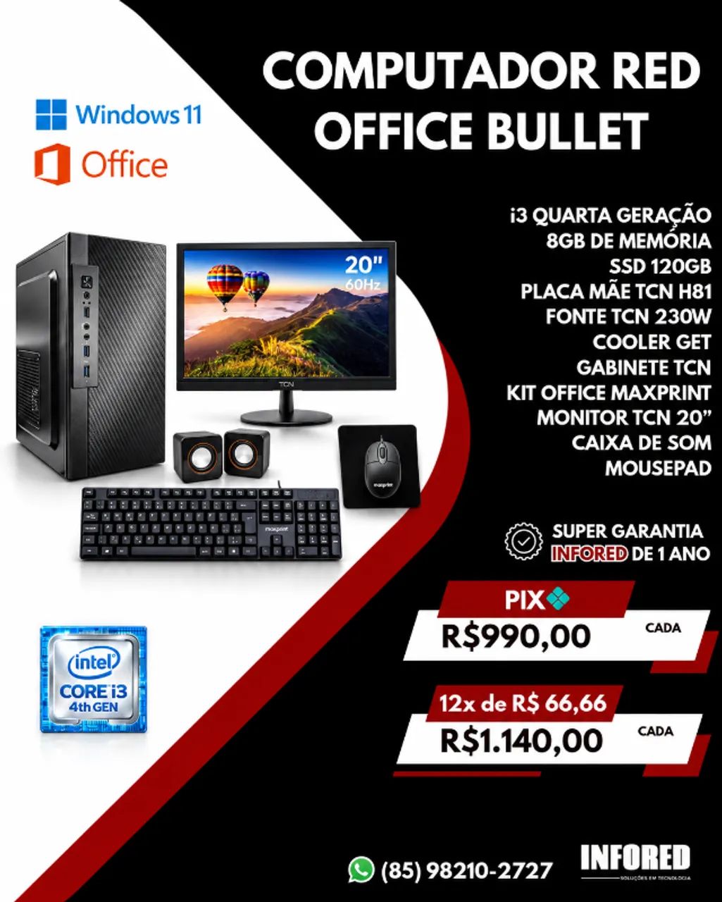 Computador Completo Red Office Bullet 