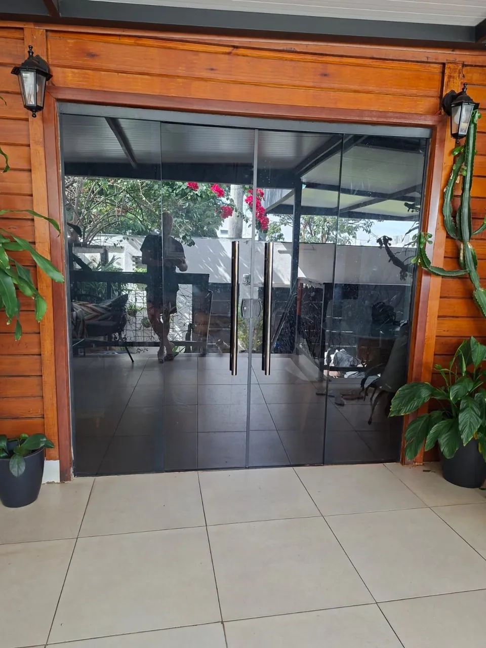Smoked tempered glass sliding door