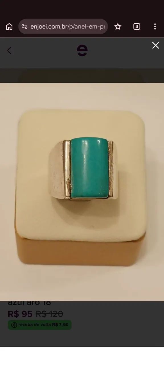Anel prata 925 Baquelite azul aro 18